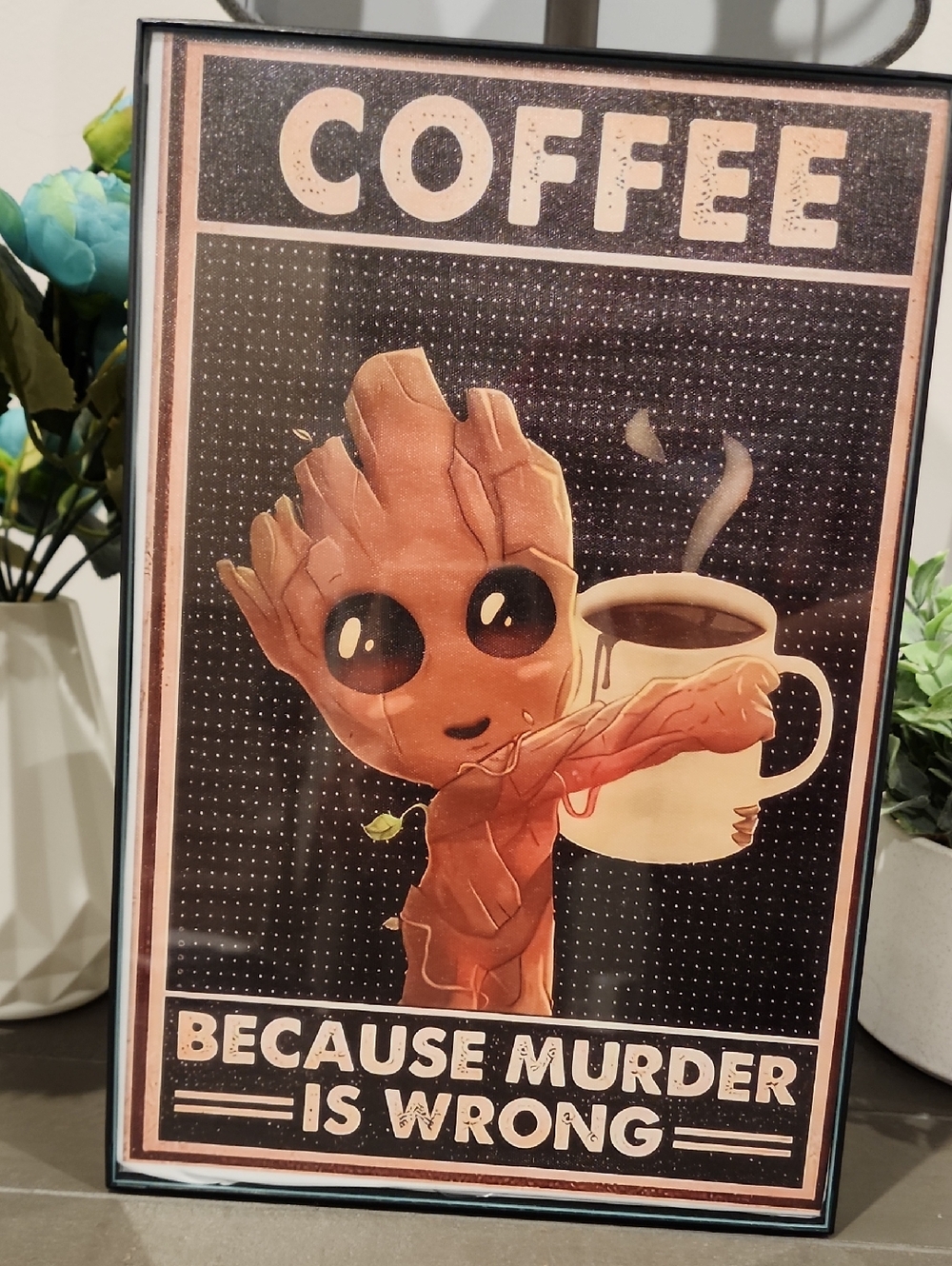 8x10 Baby Groot Coffee Wall Art - Brown & Cream